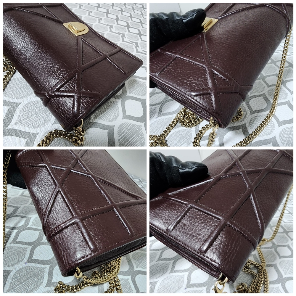 CHRISTIAN DIOR Grained Calfskin Leather Diorama Crossbody Bag Dark Burgundy - Picture 13 of 16